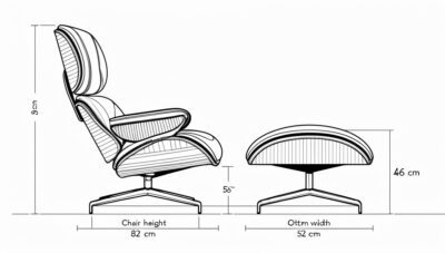 Eames Lounge Chair Replica with Ottoman in black Italian leather and walnut veneer