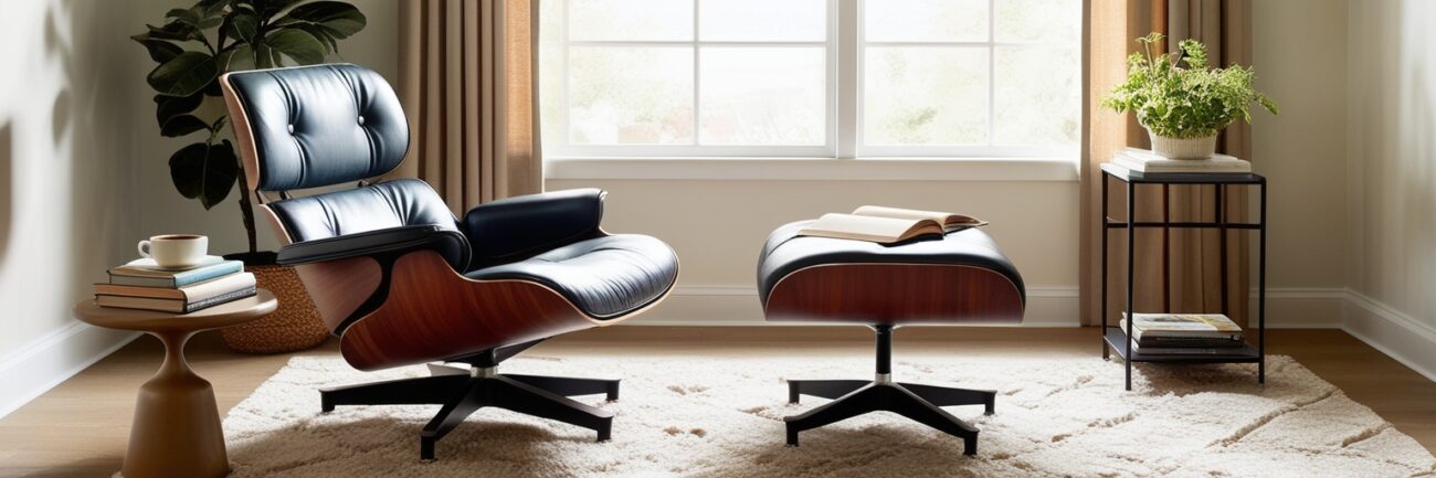 Eames Lounge Chair in a cozy reading nook, highlighting its ergonomic design