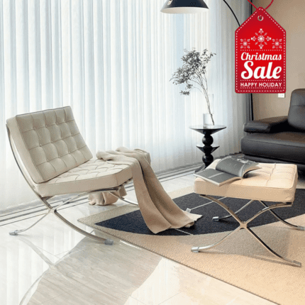 Mies Barcelona Pavilion Chair – Premium Cream Italian Leather | Iconic Design