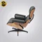 Eames lounge chair replica with normal base and matching ottoman in black ash wood.