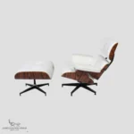 Side profile showing the 15-degree ergonomic tilt of the eames lounge chair and ottoman.