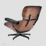 Rear view of an Eames lounge chair knock off showing the high-quality walnut wood veneer finish.