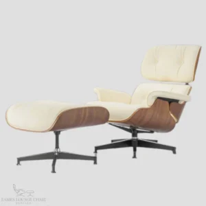 Front view of premium ivory leather XL eames lounge chair tall version by Eman Fatima.