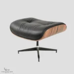 Matching leather ottoman for an Eames chair replica featuring a swivel base.