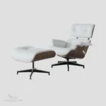 Complete set of white leather eames armchair replica and matching ottoman by Eman Fatima.