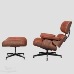 Front view of a premium tan brown leather Eames lounge chair reproduction by Eman Fatima.
