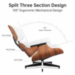 Eames Lounge Chair Replica XL - Rosewood Shell |  White Leather - Image 5