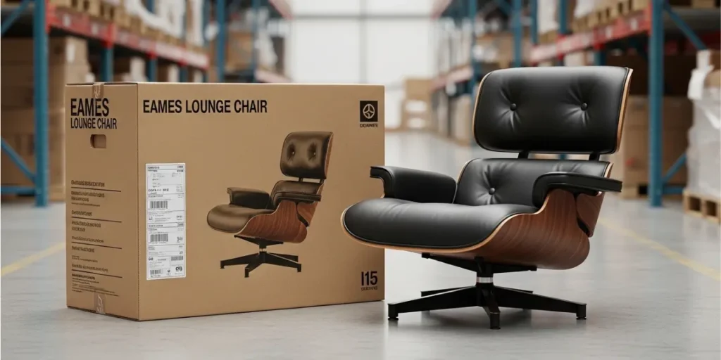 A premium Walnut eames lounge chair for sale with fast UK shipping and reinforced packaging.