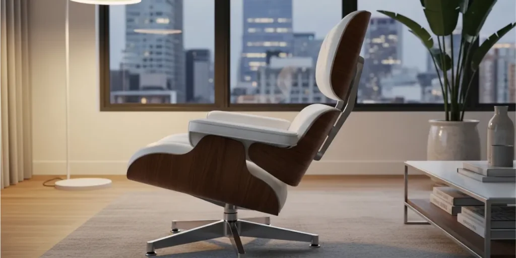 XL version of the imitation Eames chair in white leather showing larger dimensions.how much are real eames chairs